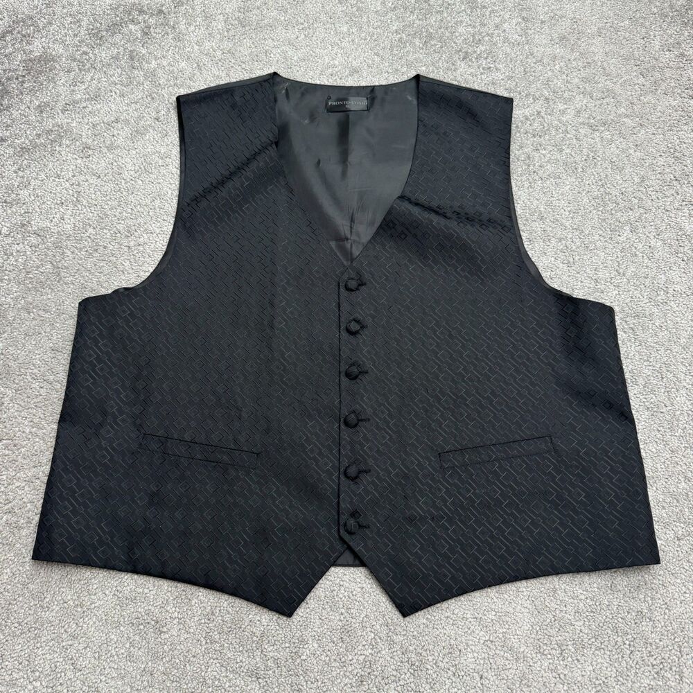 Pronto Uomo Tuxedo Suit Vest Waistcoat Mens XL Black Geometric Jacquard Textured
